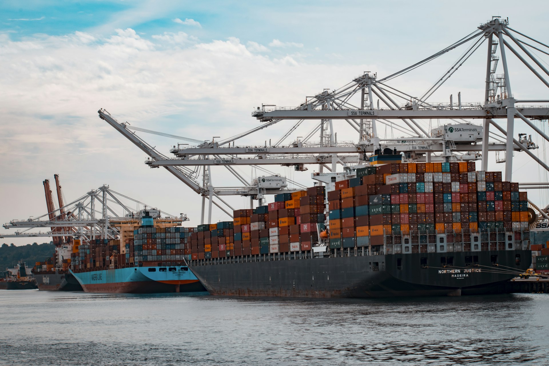 Container vessels loading at berth