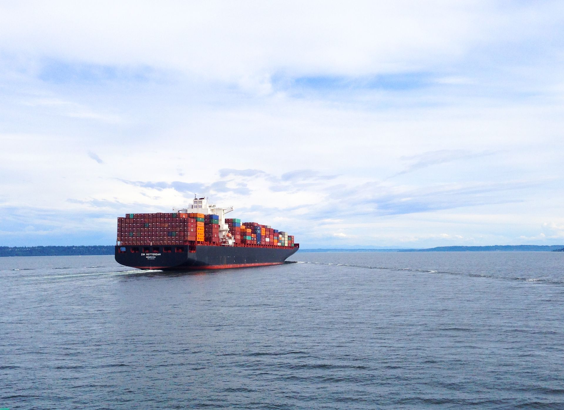 Container ship in transit